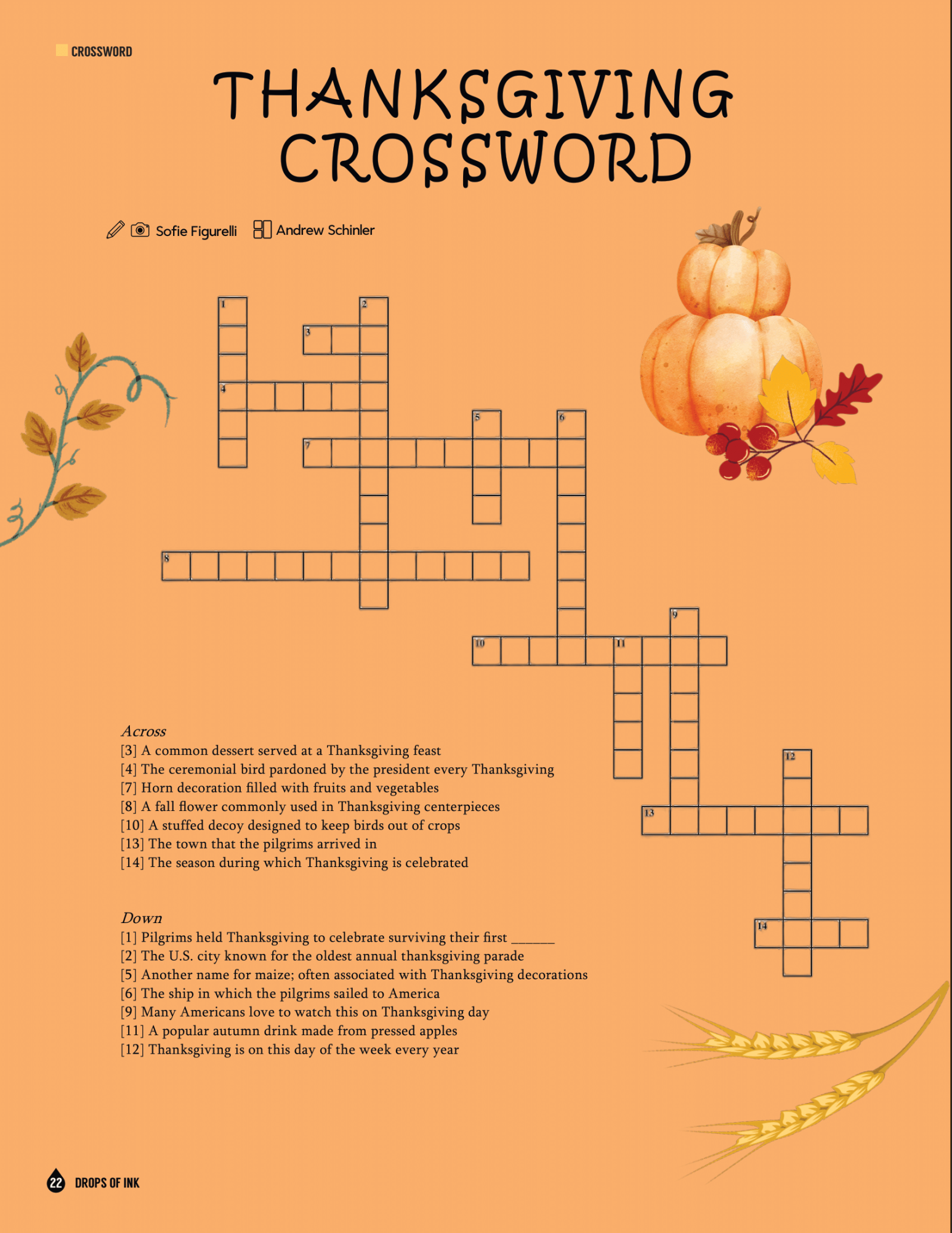 Thanksgiving Crossword Drops Of Ink Thanksgiving Crossword Drops Of Ink