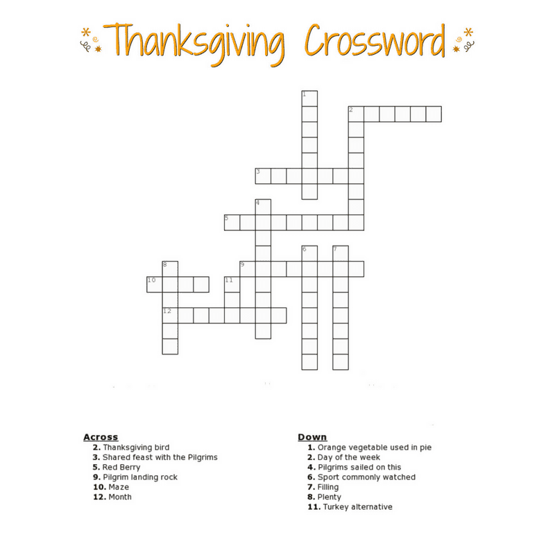 Crossword Puzzles Thanksgiving Printable Crossword Puzzles Thanksgiving Printable
