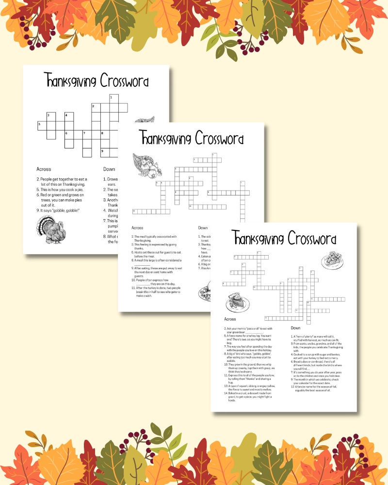 Thanksgiving Crossword Puzzles Free Printable PDF Set Of 3 Fickle Hobbyist Thanksgiving Crossword Puzzles Free Printable PDF Set Of 3 Fickle Hobbyist
