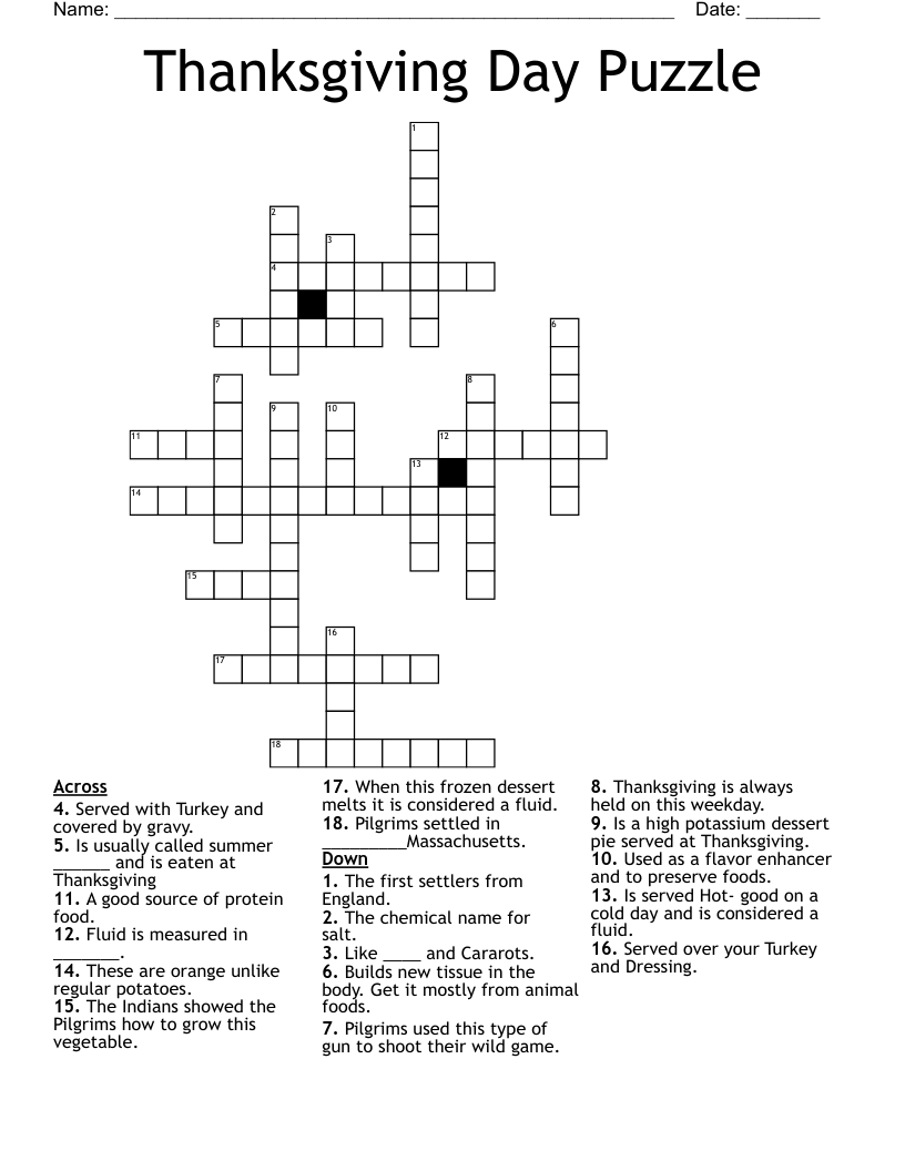 Thanksgiving Day Puzzle Crossword WordMint Thanksgiving Day Puzzle Crossword WordMint