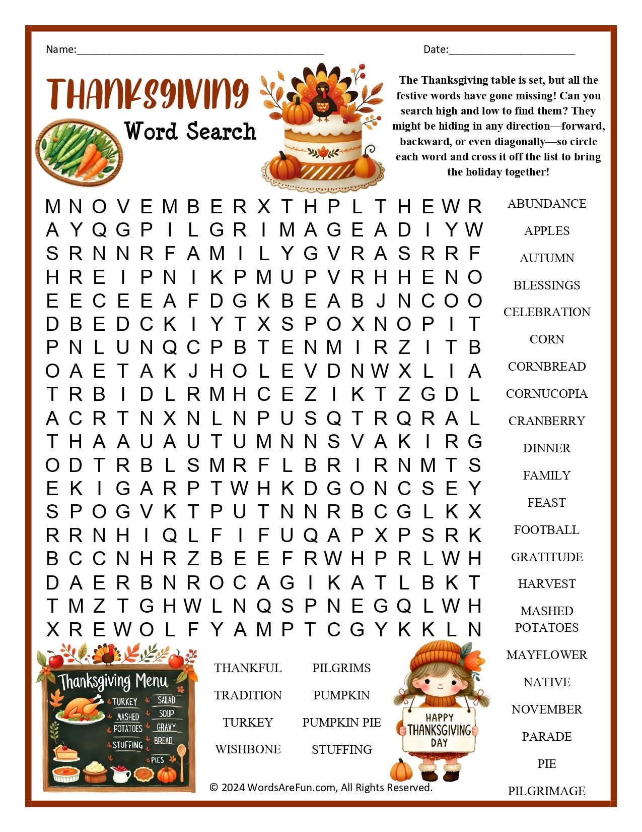 Thanksgiving Word Search Puzzles Thanksgiving Word Search Puzzles