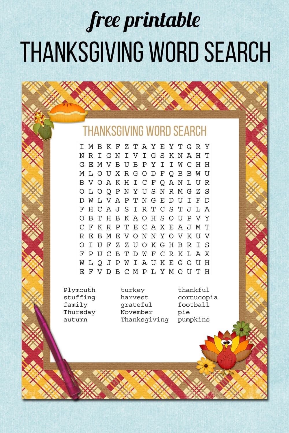 Thanksgiving Word Search Thanksgiving Word Search