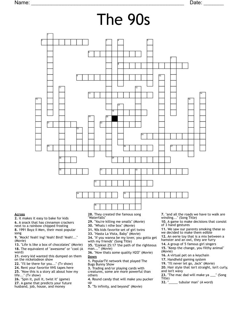 The 90s Crossword WordMint The 90s Crossword WordMint