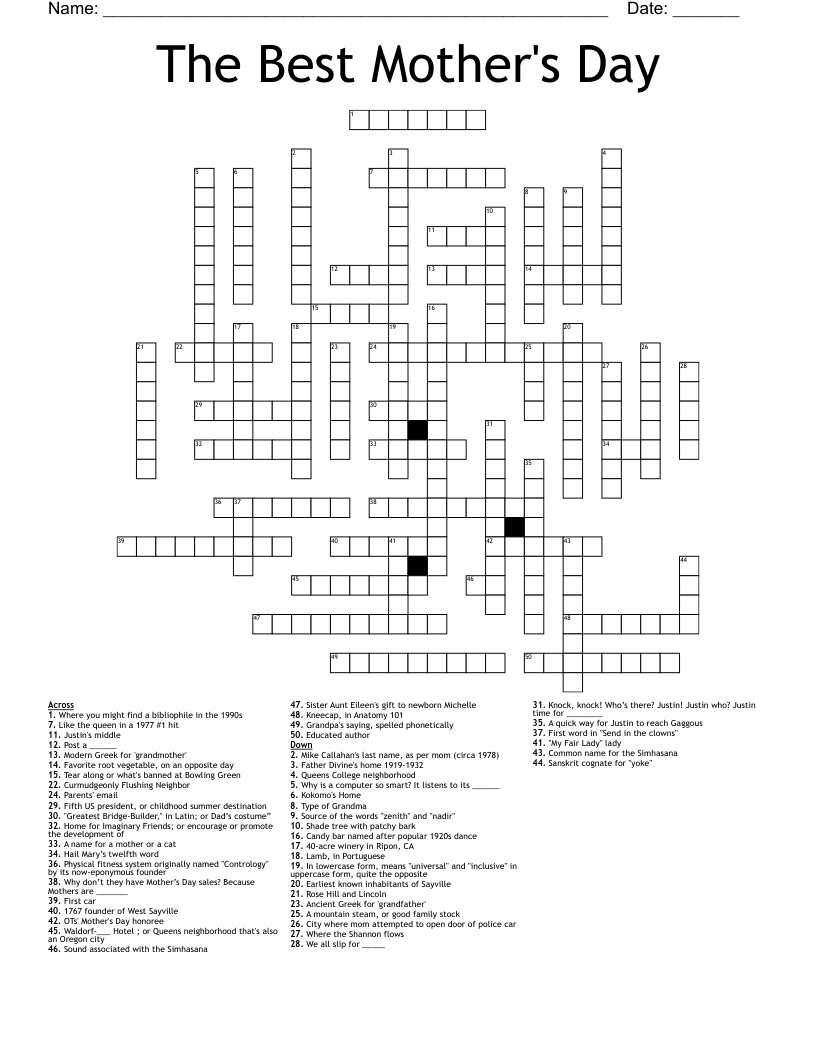 The Best Mother s Day Crossword WordMint The Best Mother s Day Crossword WordMint