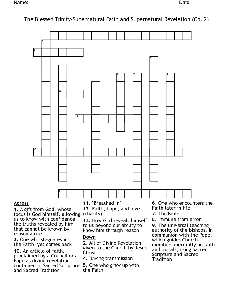 The Blessed Trinity Supernatural Faith And Supernatural Revelation Ch 2 Crossword WordMint