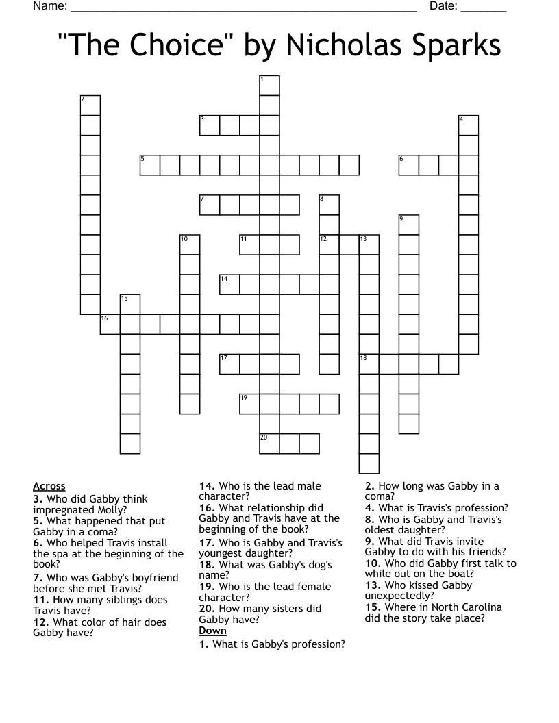 The Choice By Nicholas Sparks Crossword WordMint