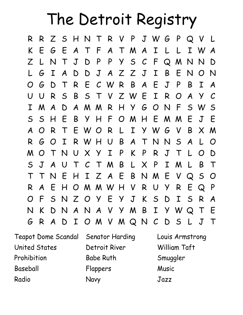 The Detroit Registry Word Search WordMint The Detroit Registry Word Search WordMint