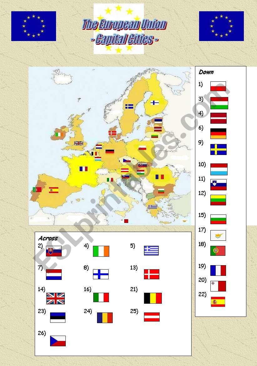 The European Union Capital Cities Crossword Puzzle ESL Worksheet By Helmweb The European Union Capital Cities Crossword Puzzle ESL Worksheet By Helmweb