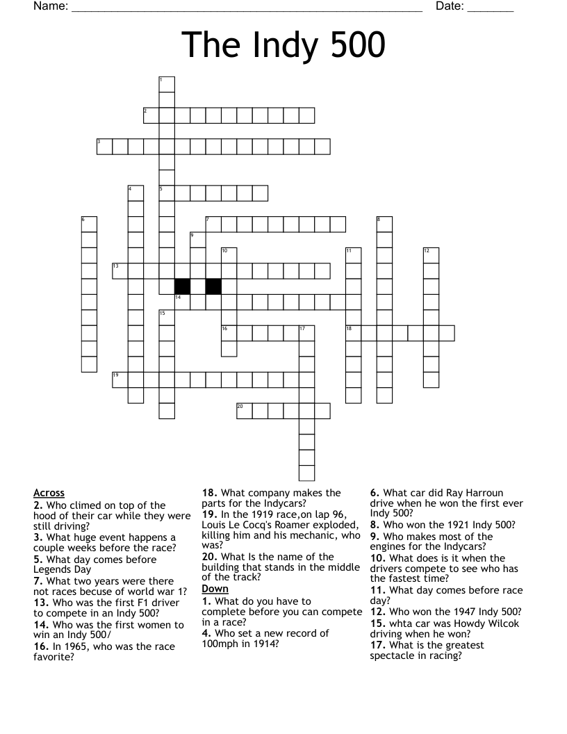 The Indy 500 Crossword WordMint The Indy 500 Crossword WordMint