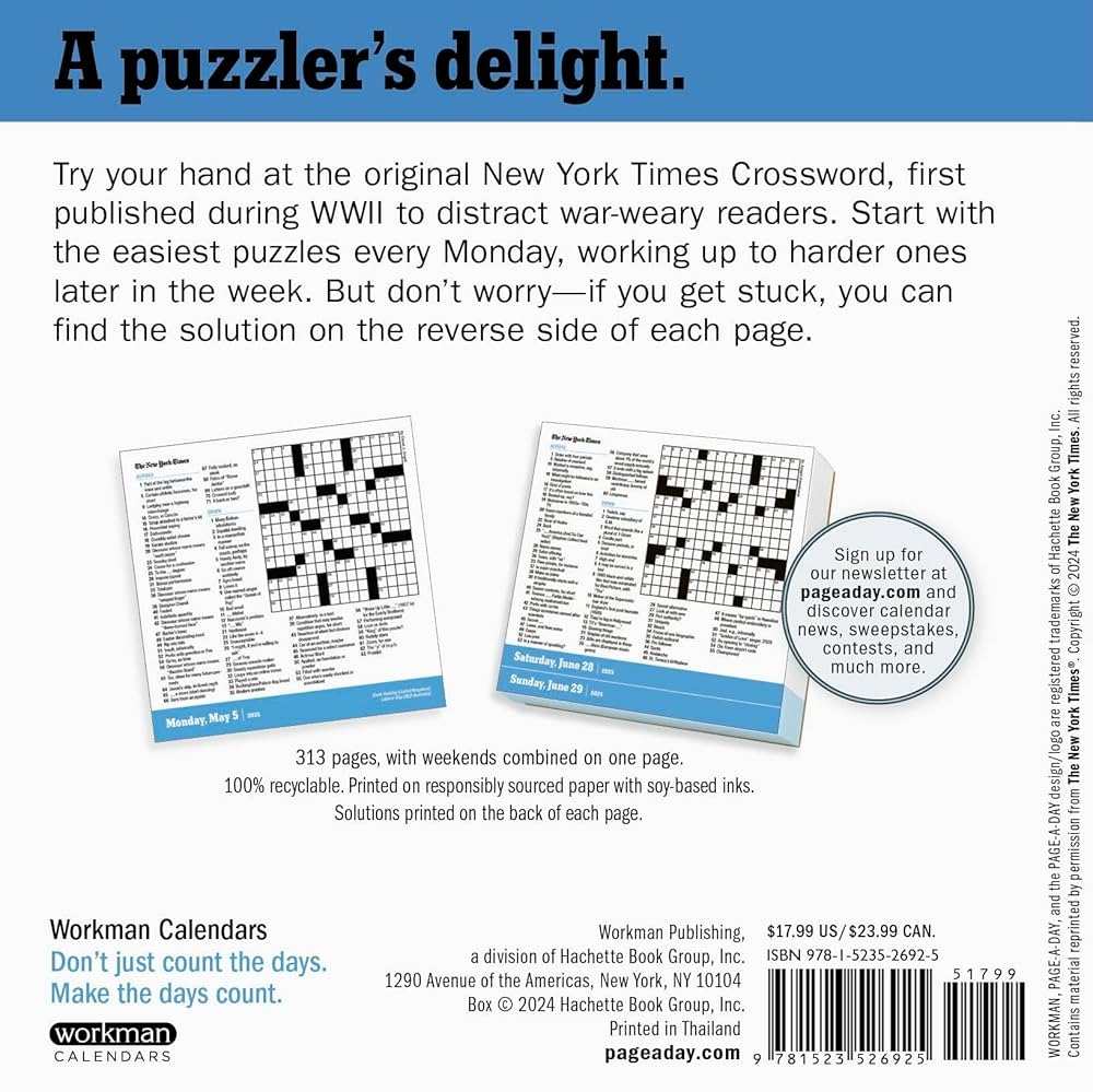 The New York Times Crossword Page A Day Calendar 2025 The New York Times Workman Calendars Shortz Will 9781523526925 Amazon Books The New York Times Crossword Page A Day Calendar 2025 The New York Times Workman Calendars Shortz Will 9781523526925 Amazon Books