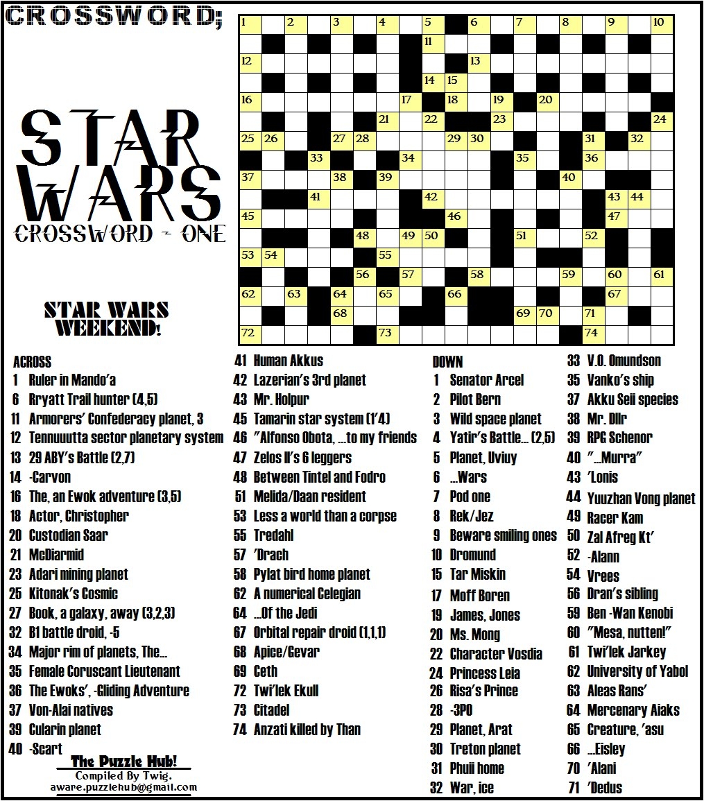 Star Wars Crossword Puzzles Printable Star Wars Crossword Puzzles Printable
