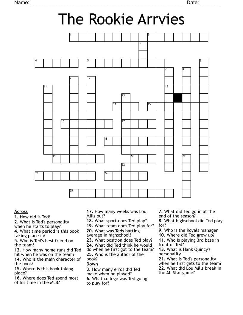 The Rookie Arrvies Crossword WordMint The Rookie Arrvies Crossword WordMint