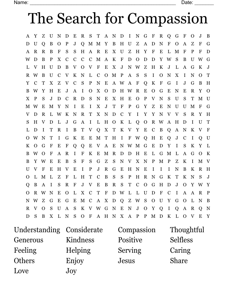The Search For Compassion Word Search WordMint The Search For Compassion Word Search WordMint