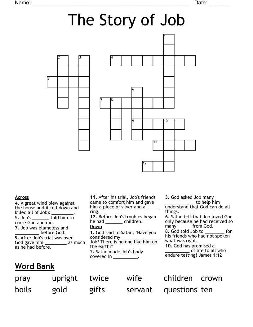 The Story Of Job Crossword WordMint The Story Of Job Crossword WordMint
