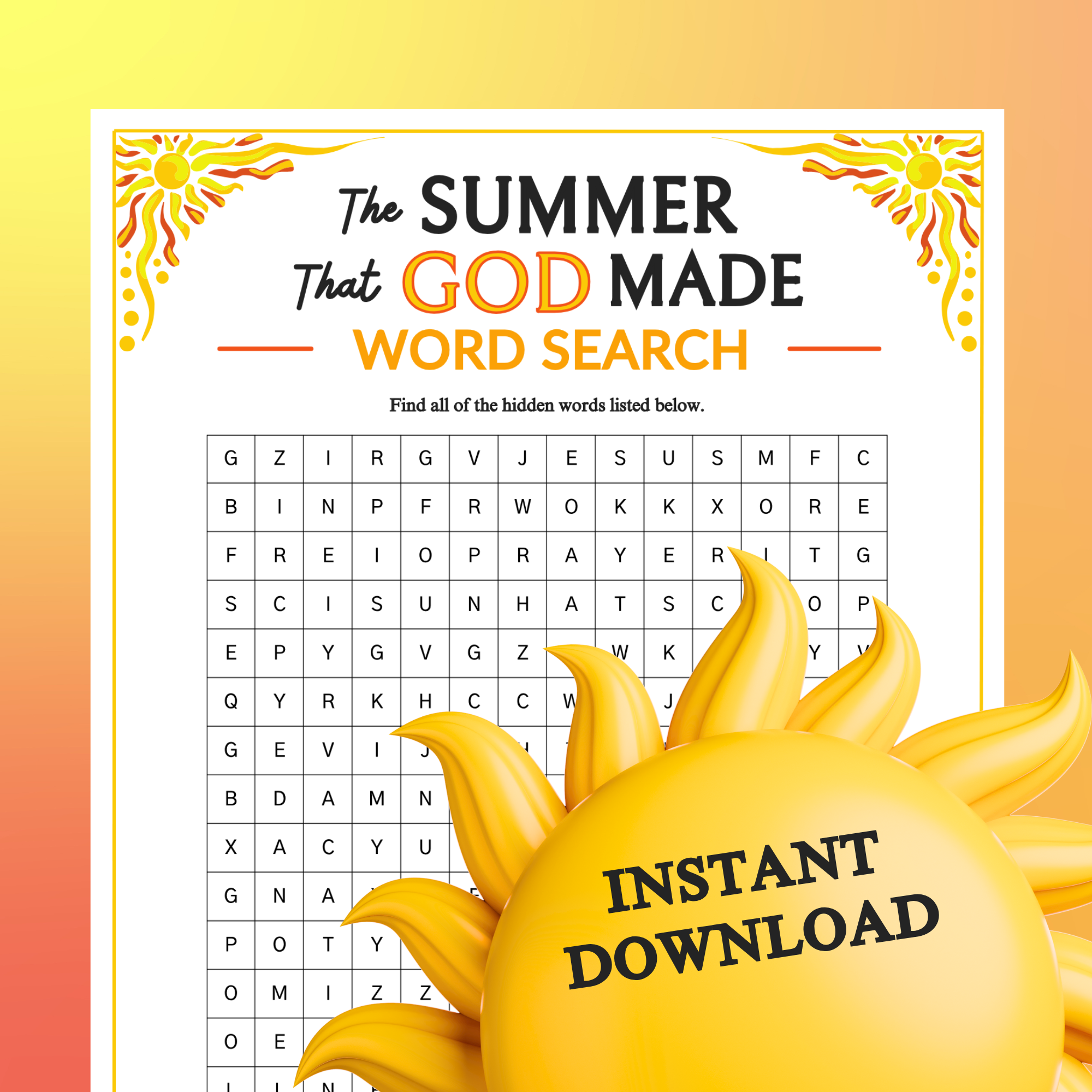 The Summer That God Made Word Search Game Printable For Church Kids Teens Adults Sunday School Ministry Bible Learning Activity Classful The Summer That God Made Word Search Game Printable For Church Kids Teens Adults Sunday School Ministry Bible Learning Activity Classful