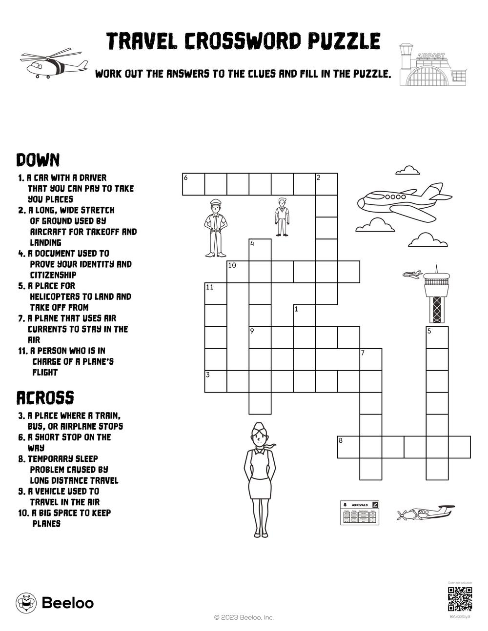 Travel Crossword Puzzle Beeloo Printable Crafts And Activities For Kids Travel Crossword Puzzle Beeloo Printable Crafts And Activities For Kids