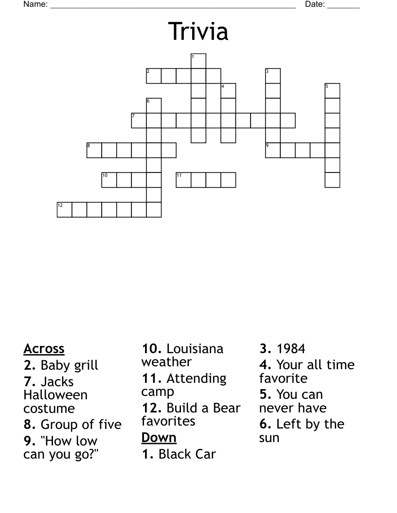 Trivia Crossword WordMint Trivia Crossword WordMint