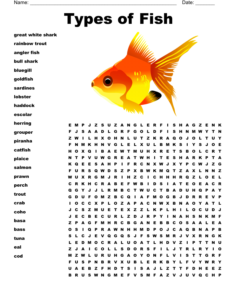 Types Of Fish Word Search WordMint Types Of Fish Word Search WordMint