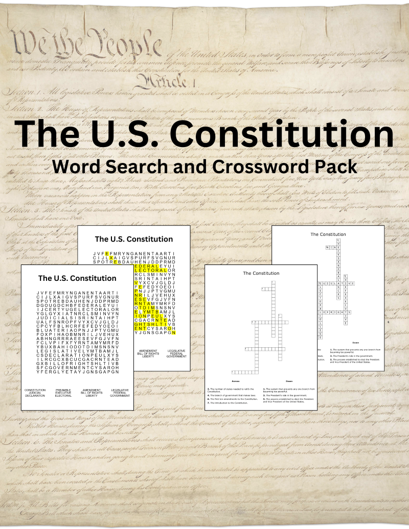 Constitution 3rd Grade Crossword Puzzles Printable
