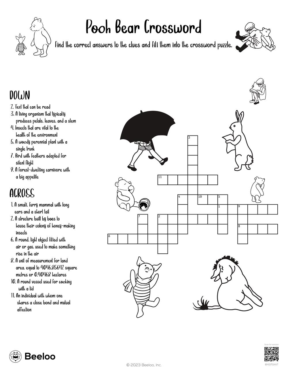 UK Crossword Tushy Puzzle Beeloo Printable