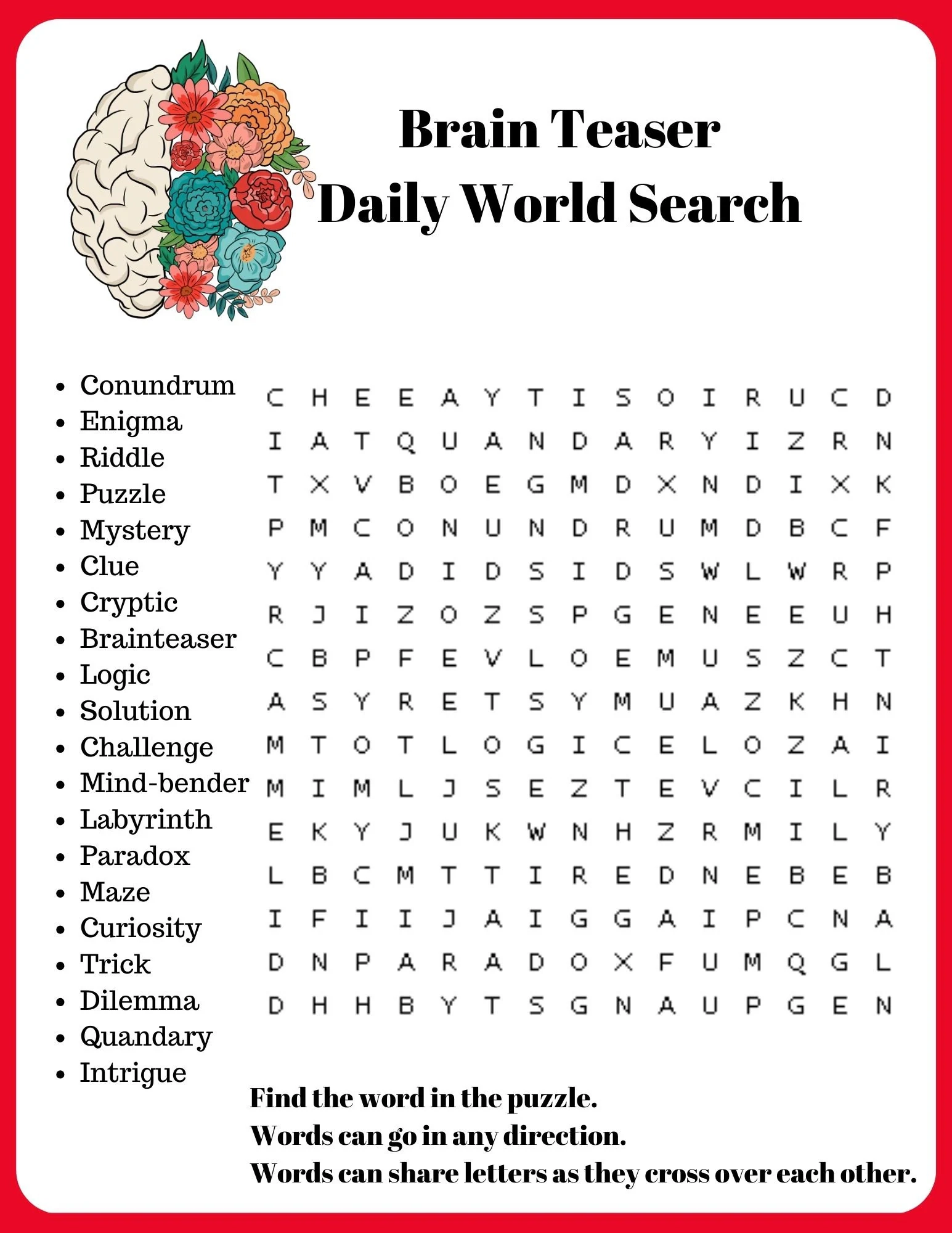 Brain Teaser Printable Puzzles For Adults Brain Teaser Printable Puzzles For Adults