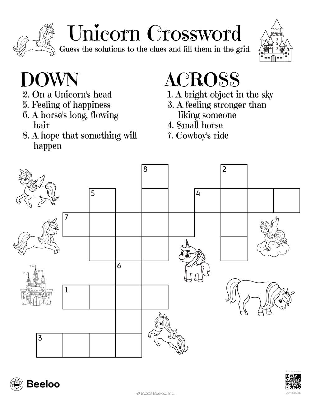 Unicorn themed Crossword Puzzles Beeloo Printable Crafts And Activities For Kids Unicorn themed Crossword Puzzles Beeloo Printable Crafts And Activities For Kids