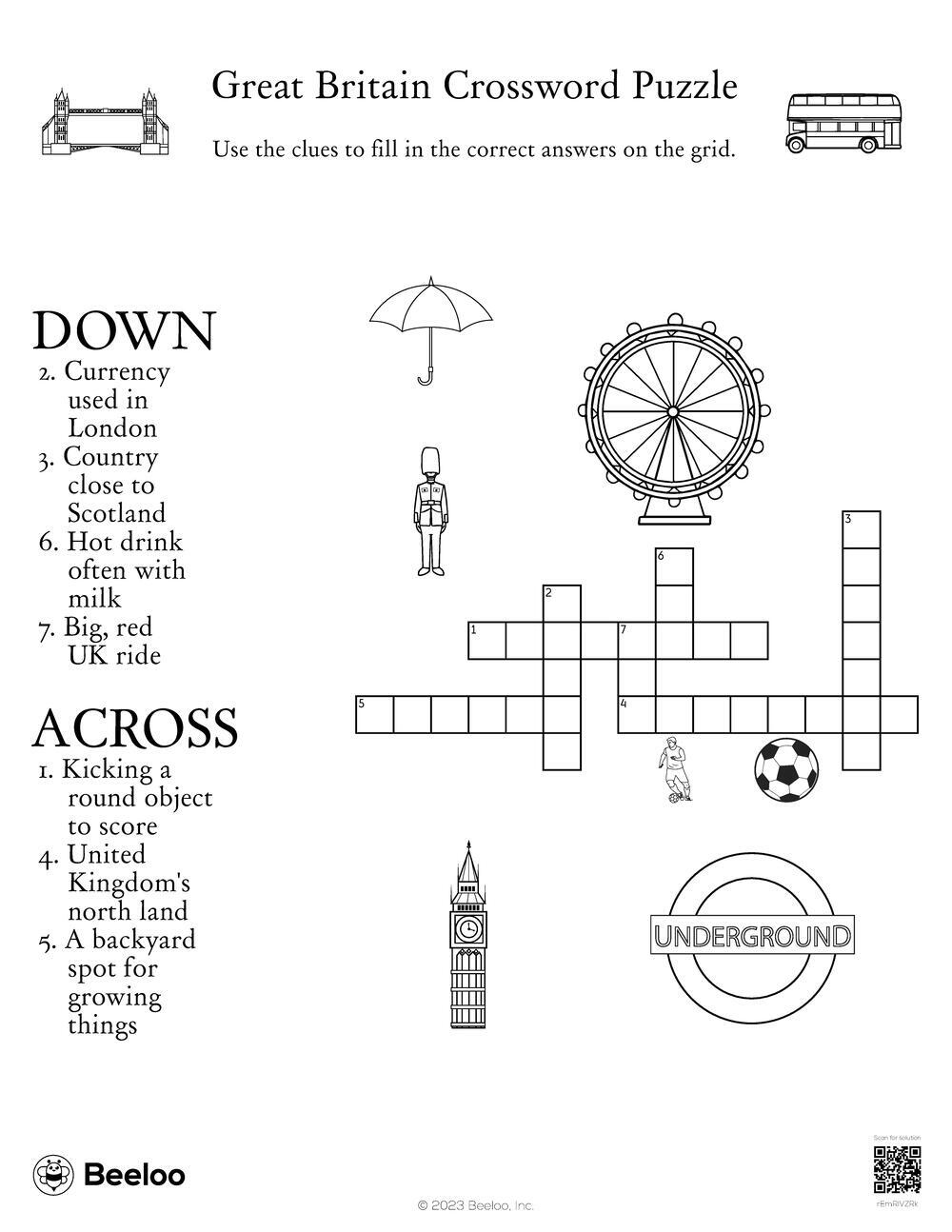 United Kingdom themed Crossword Puzzles Beeloo Printable Crafts And Activities For Kids