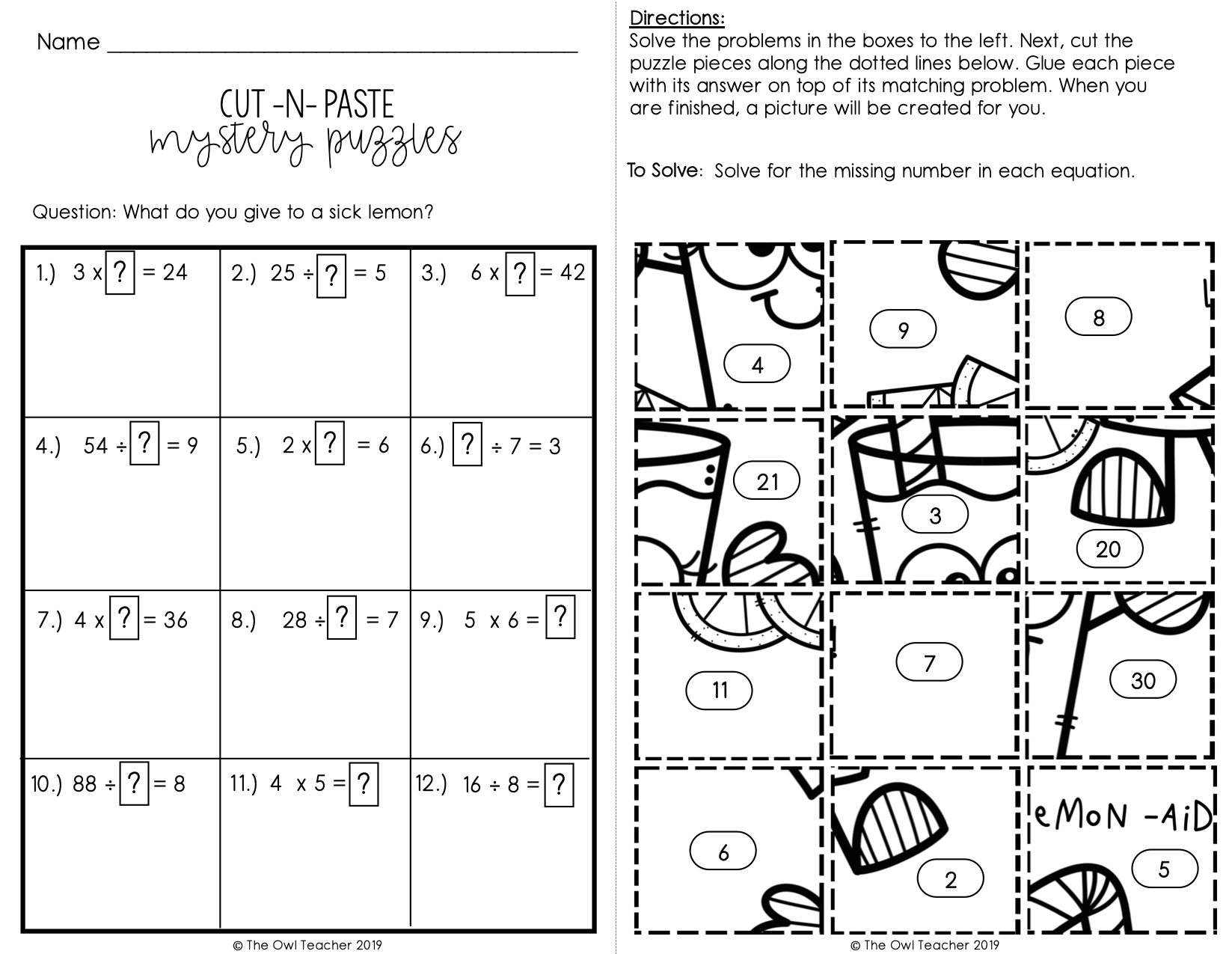 Unknown Number In An Equation Mixed Up Puzzles Printable Digital Google The Owl Teacher Unknown Number In An Equation Mixed Up Puzzles Printable Digital Google The Owl Teacher