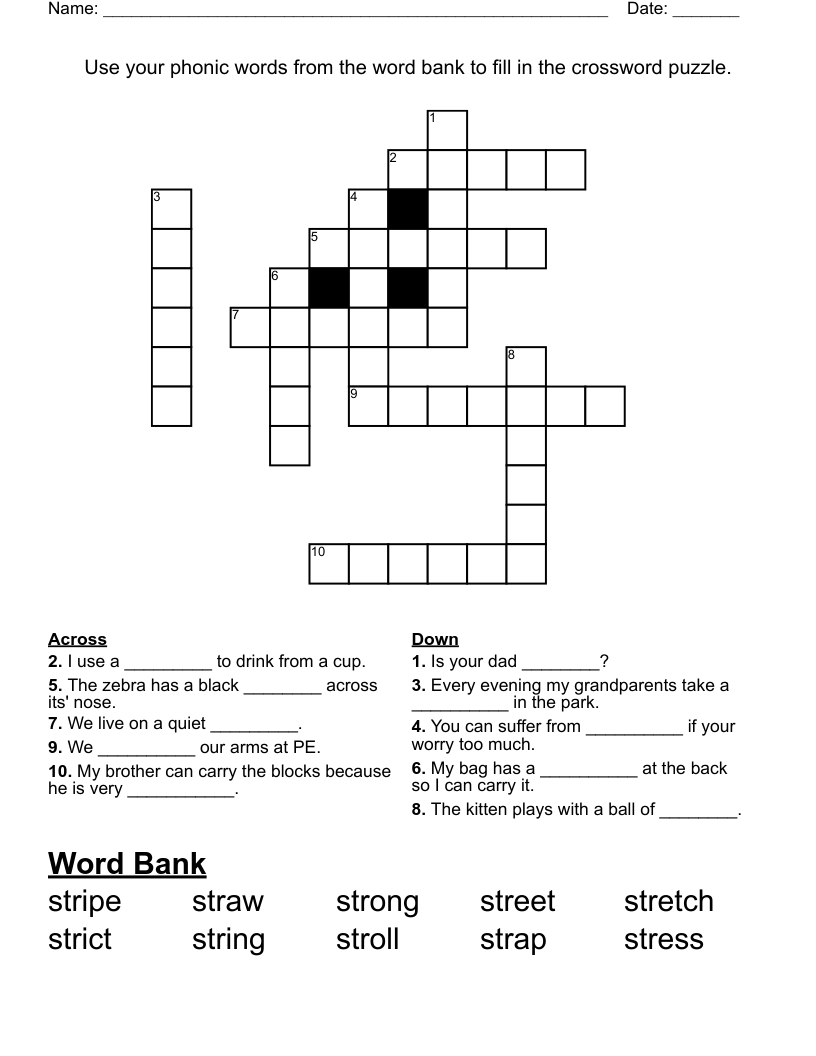 use your phonic words from the word bank to fill in the crossword puzzle wordmint use your phonic words from the word bank to fill in the crossword puzzle wordmint