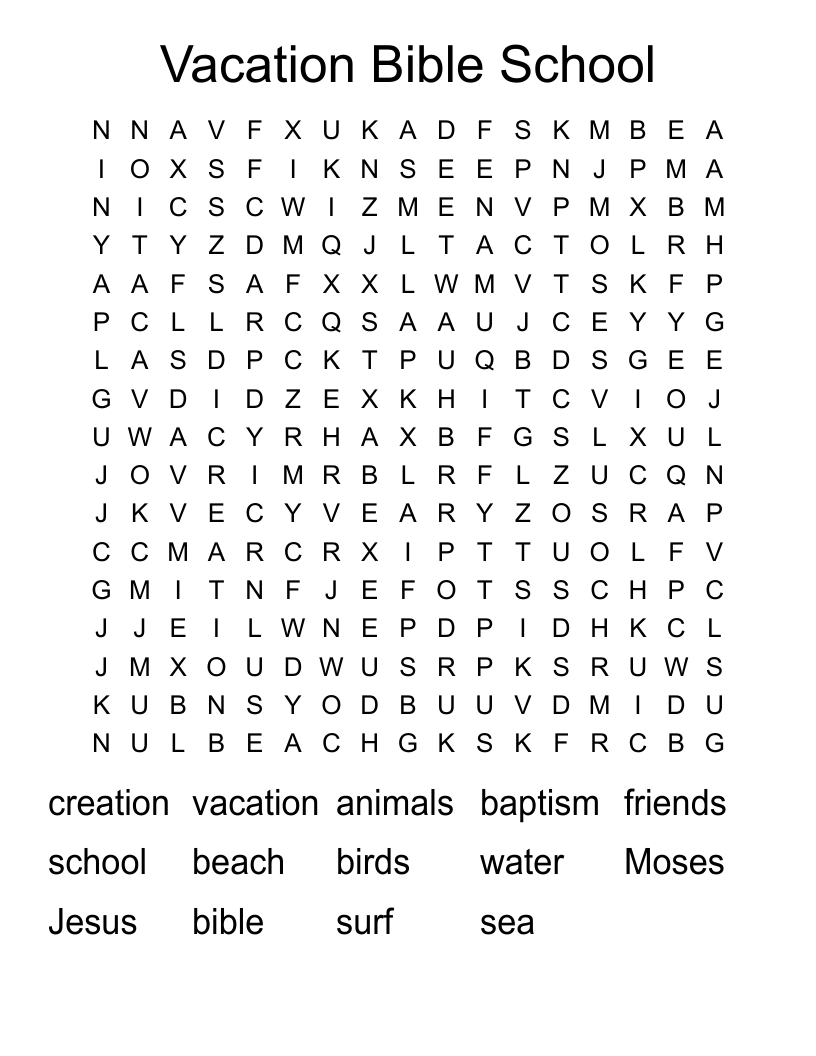 Vacation Bible School Word Search WordMint Vacation Bible School Word Search WordMint