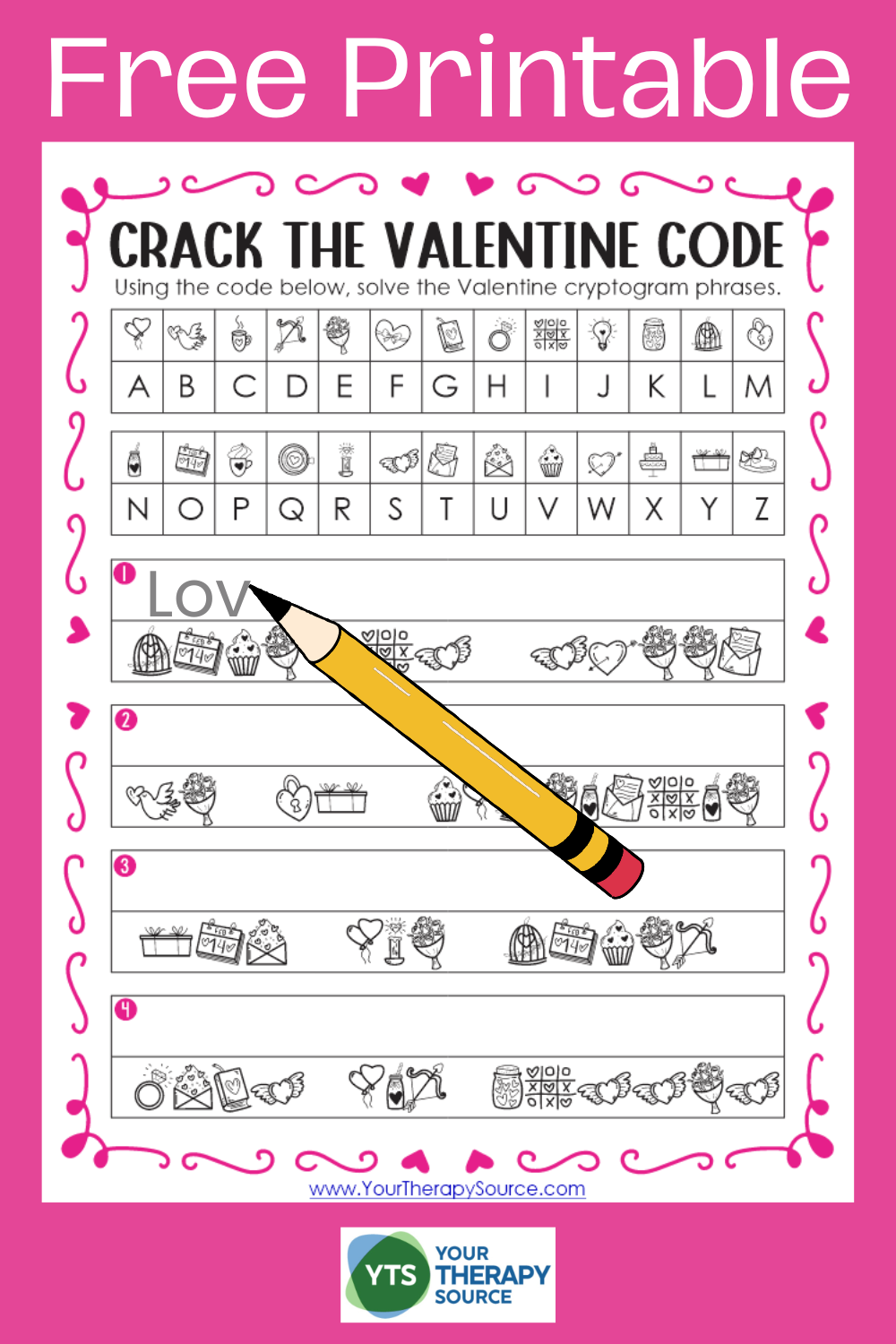 Valentine Cryptogram Free Printable Puzzle Your Therapy Source Valentine Cryptogram Free Printable Puzzle Your Therapy Source