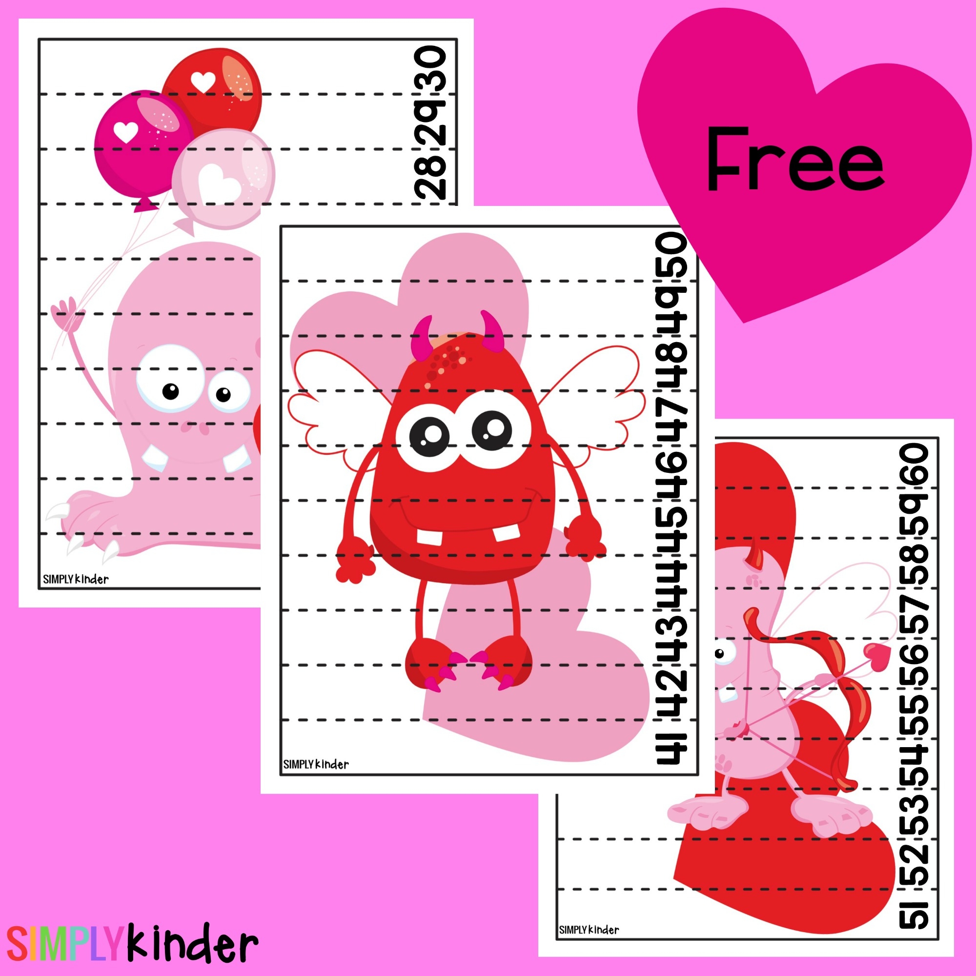 Valentine Monster Counting Strip Puzzles For Math Centers Valentine Monster Counting Strip Puzzles For Math Centers