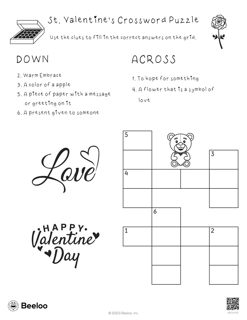 Valentine Crossword Puzzles Printable Valentine Crossword Puzzles Printable