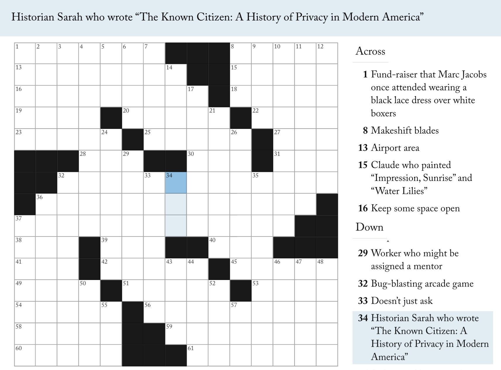 Vanderbilt University On X Spotted In The NewYorker Vanderbilt History Professor Sarah Igo Is A Featured Clue In Today s Crossword Puzzle Https t co 501CNyuGum Https t co SAB7yMeSKm X