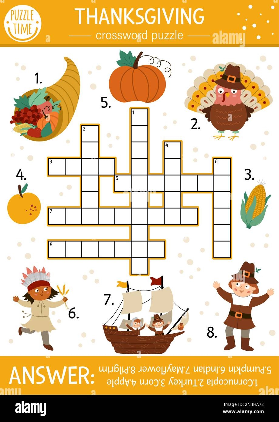 Vector Thanksgiving Crossword Puzzle For Kids Simple Autumn Quiz Vector Thanksgiving Crossword Puzzle For Kids Simple Autumn Quiz