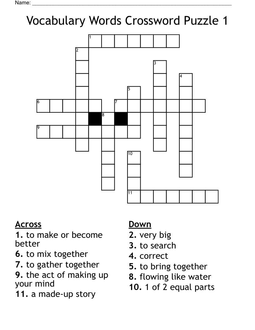 Vocabulary Words Crossword Puzzle 1 WordMint Vocabulary Words Crossword Puzzle 1 WordMint