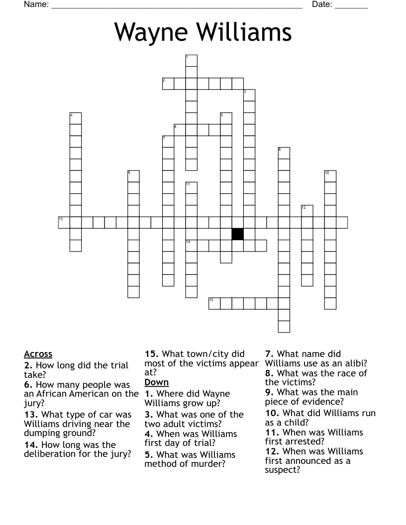 Wayne Williams Crossword WordMint Wayne Williams Crossword WordMint