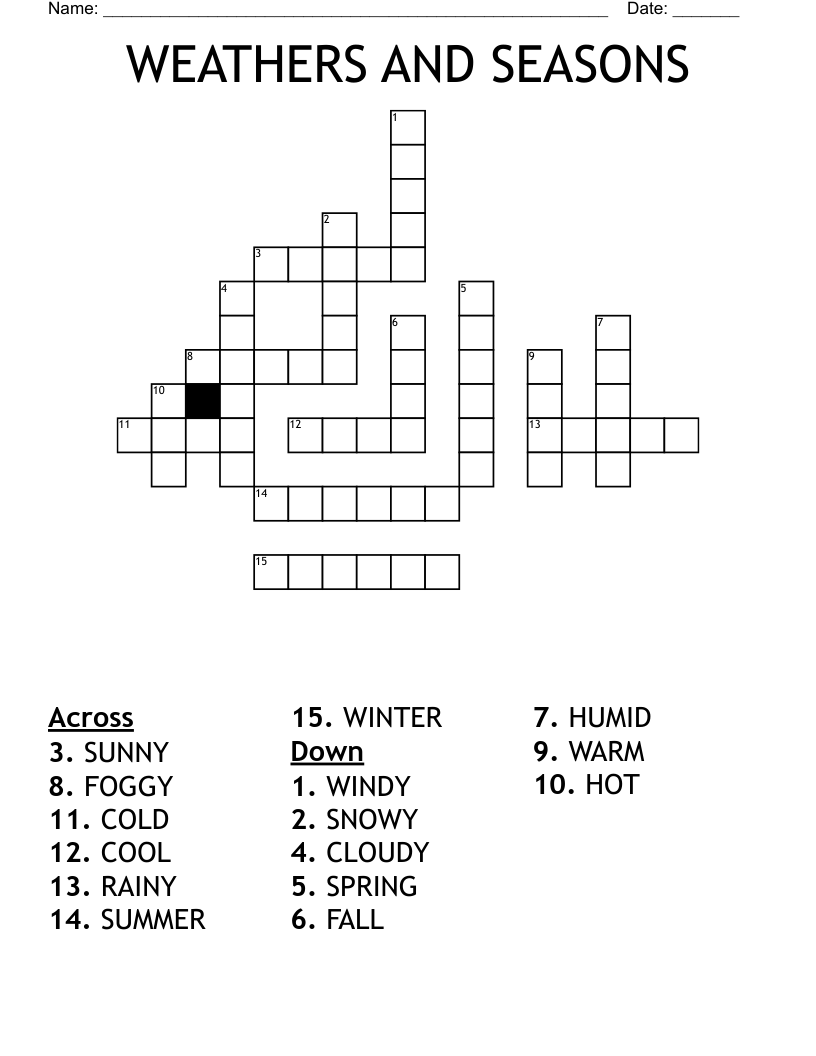WEATHERS AND SEASONS Crossword WordMint WEATHERS AND SEASONS Crossword WordMint