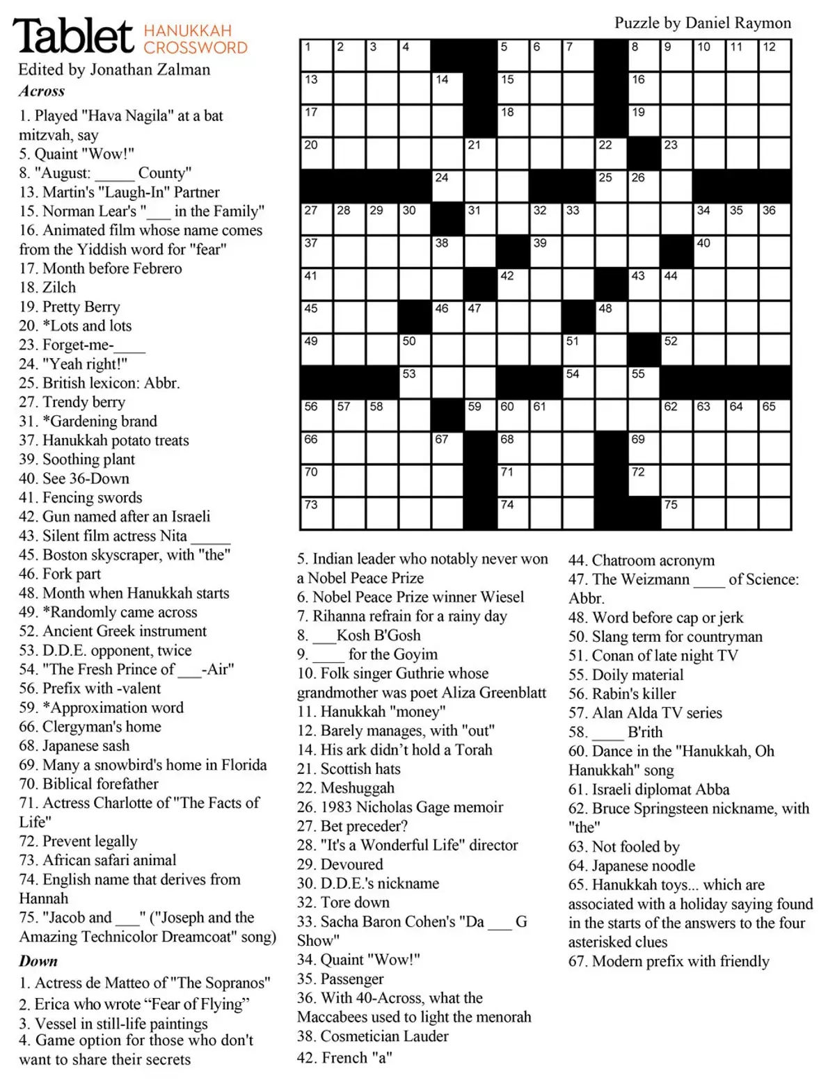 Wind Down With Our Hanukkah Crossword Puzzle Tablet Magazine Wind Down With Our Hanukkah Crossword Puzzle Tablet Magazine