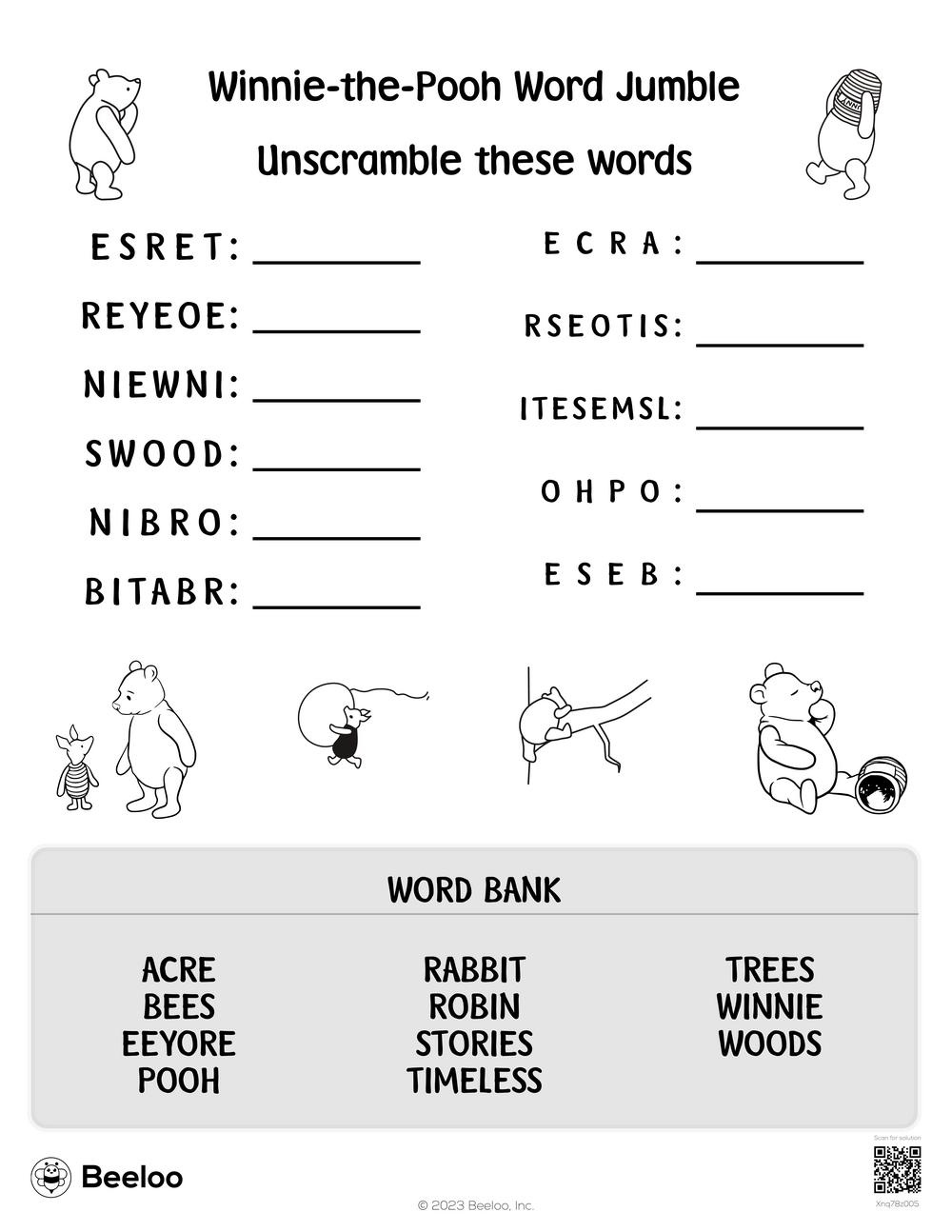 Winnie the Pooh Word Jumble Beeloo Printable Crafts And Activities For Kids Winnie the Pooh Word Jumble Beeloo Printable Crafts And Activities For Kids