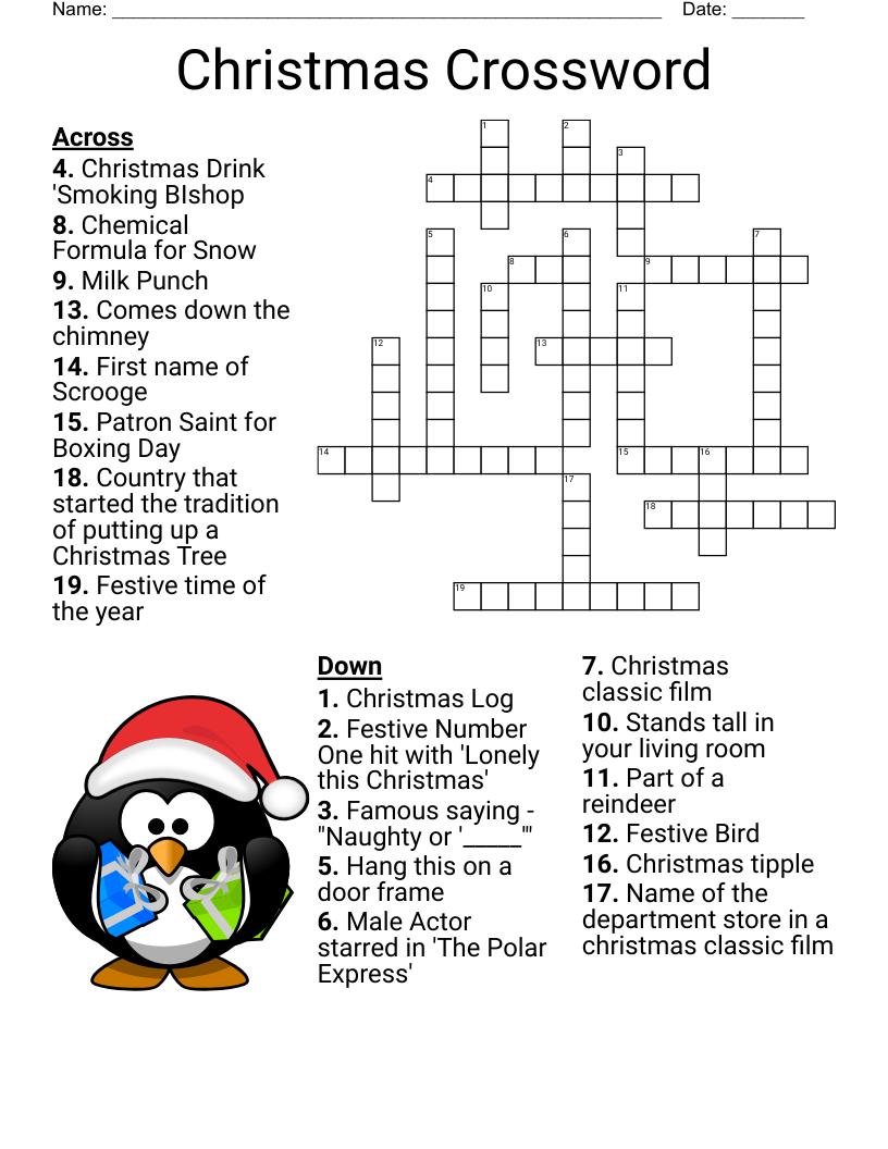 Winter Holiday Crossword Puzzle WordMint