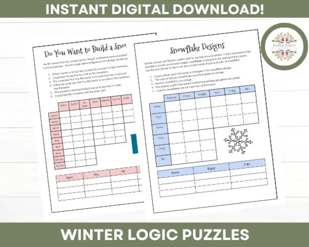 Winter Logic Puzzle Printable Kids Family Adults Icebreaker Office Party Classroom Party Etsy