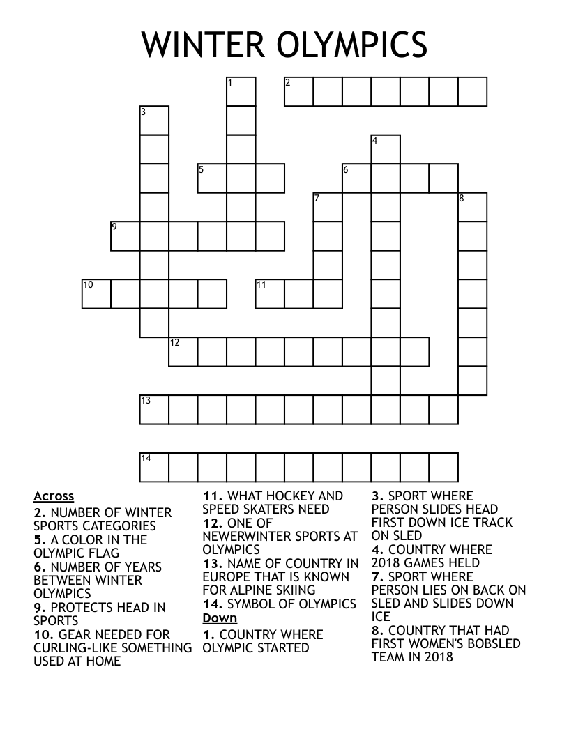 Printable Skiing Crossword Puzzles