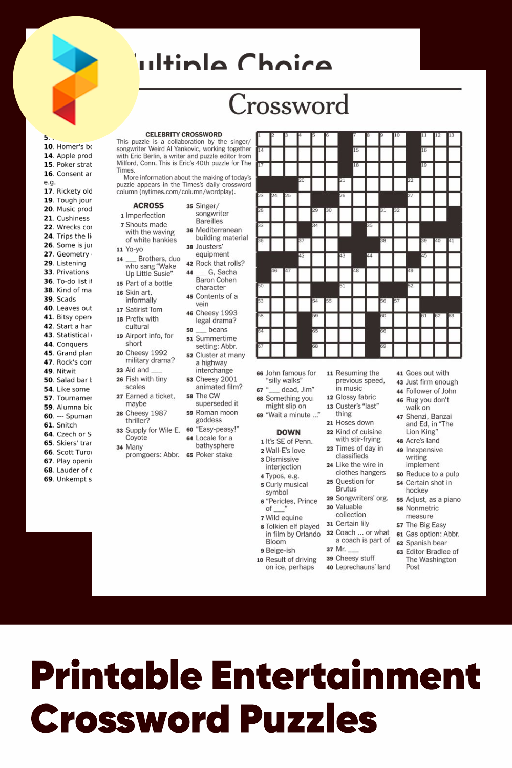 Free Printable Entertainment Crossword Puzzles Free Printable Entertainment Crossword Puzzles