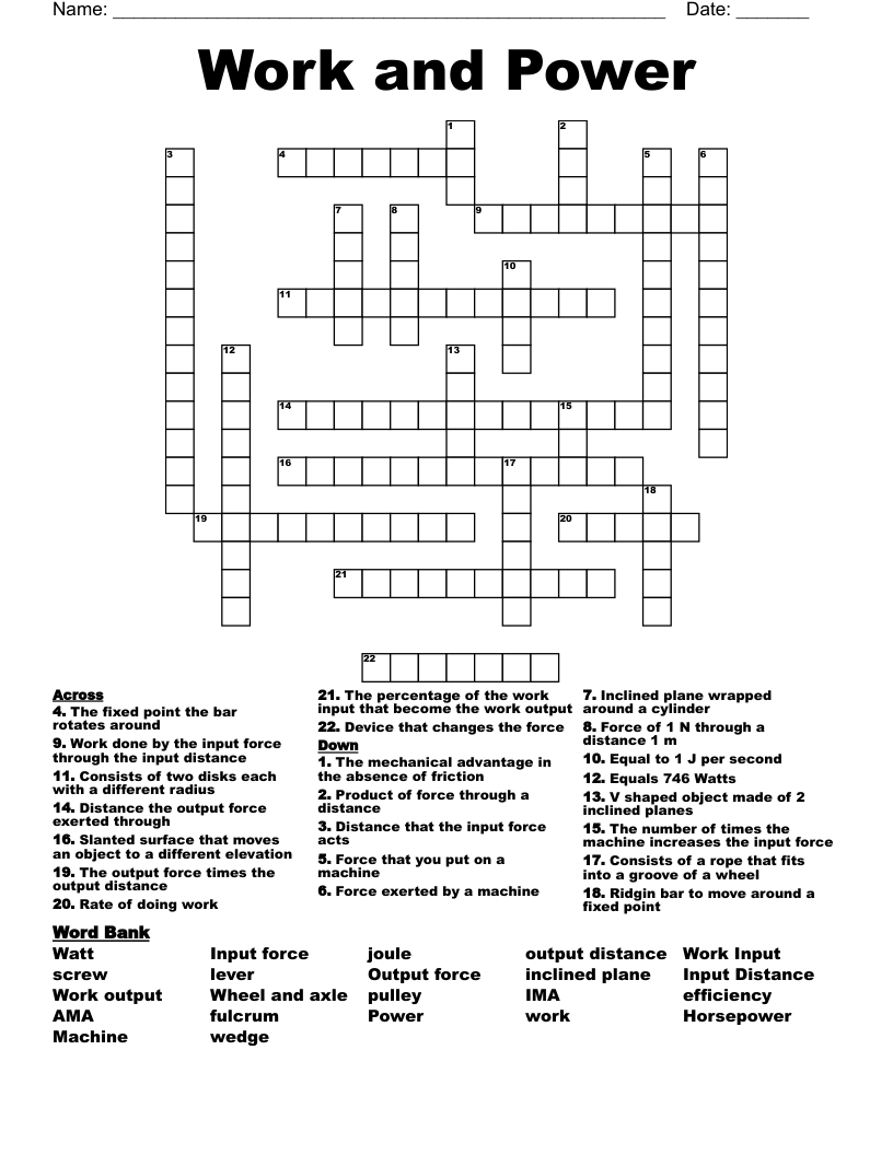 Work And Power Crossword WordMint Work And Power Crossword WordMint