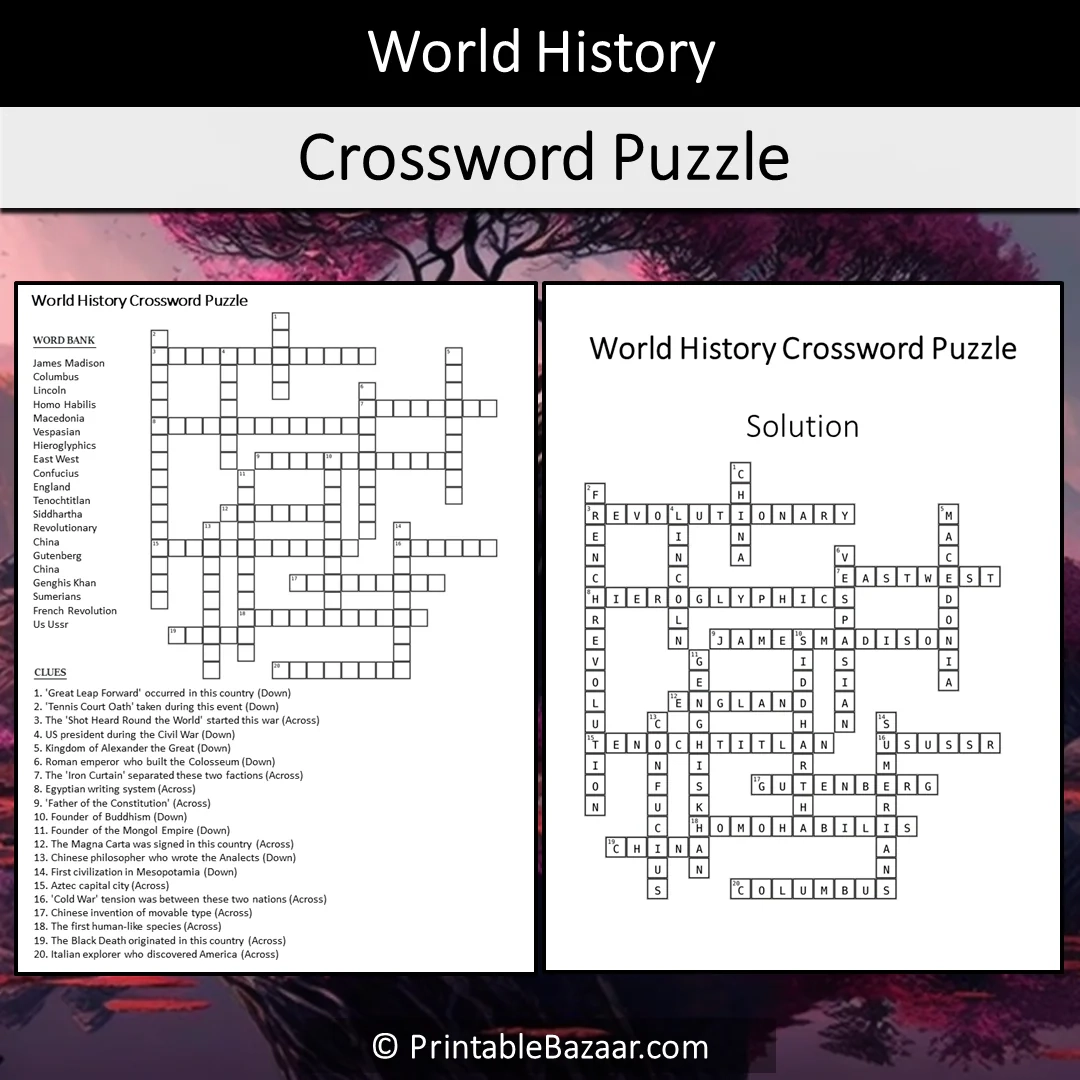 World History Crossword Puzzle Worksheet Activity Printable PDF PrintableBazaar World History Crossword Puzzle Worksheet Activity Printable PDF PrintableBazaar