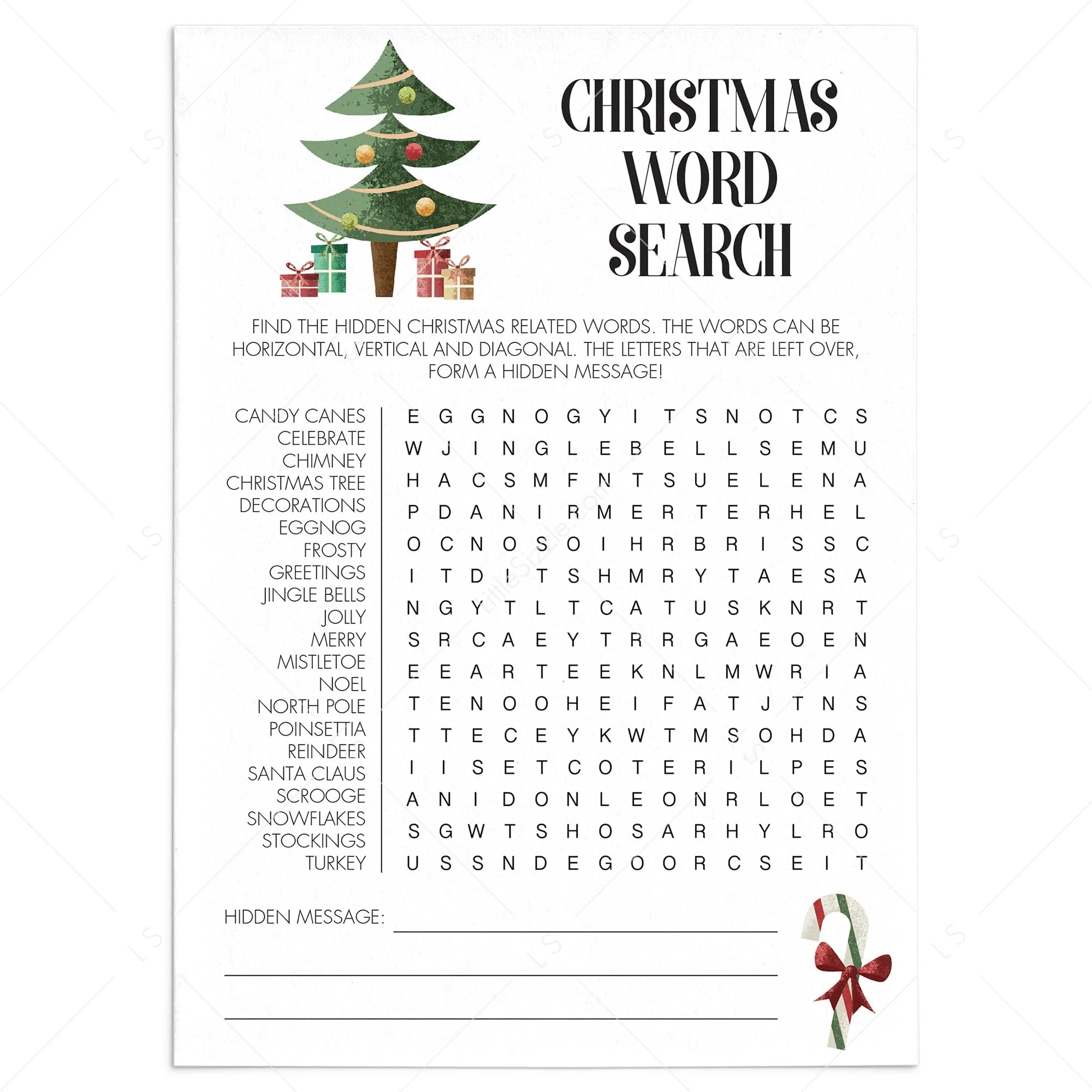 Xmas Word Search Game Printable Instant Download LittleSizzle Xmas Word Search Game Printable Instant Download LittleSizzle