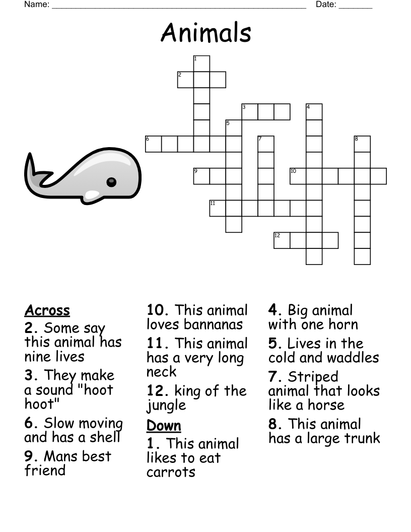 Zoo Animals Crossword WordMint Zoo Animals Crossword WordMint